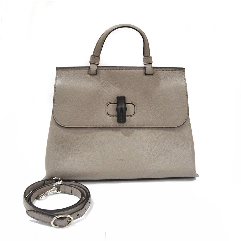 image of Gucci Daily Bamboo Gray Top Handle Bag in Beige, Women's