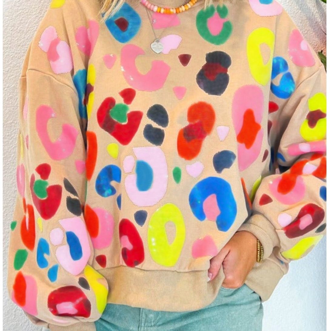 Other Multicolor Leopard Printed Drop Shoulder Pullover Sweatshirt Size L / US 10 / IT 46 - 1 Thumbnail