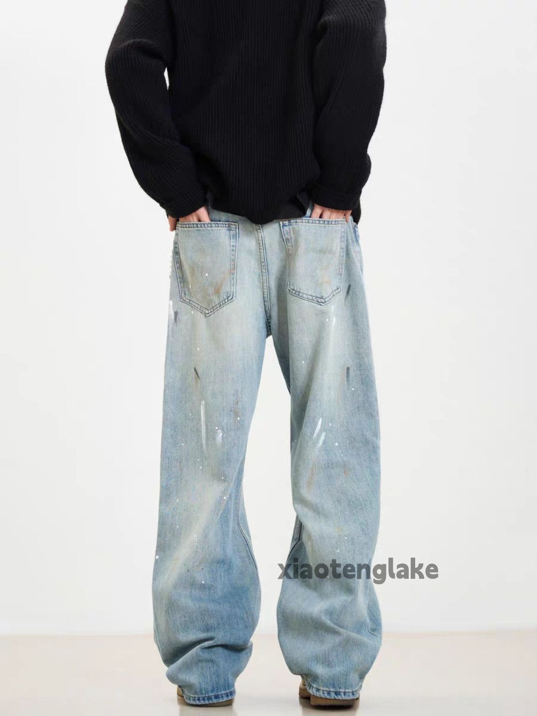 Jean × Vintage washed faded cleanfit paint loose baggy jeans Size US 32 / EU 48 - 2 Thumbnail