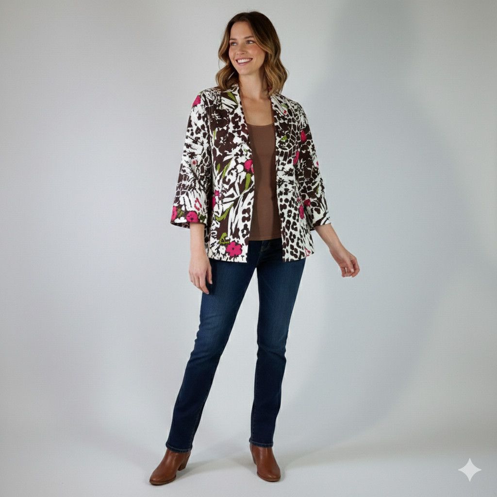 Chicos Chico's Size XL Jacket Bell Swing Kimono Sleeve Leopard Prin Size XL / US 12-14 / IT 48-50 - 4 Thumbnail