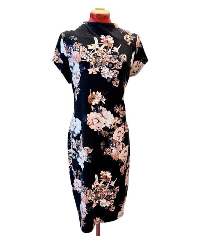 Other Women’s 2XL Black Floral Sheath Dress Mock Neck Stretch Midi Size XXL / US 16-18 / IT 52-54 - 1 Thumbnail