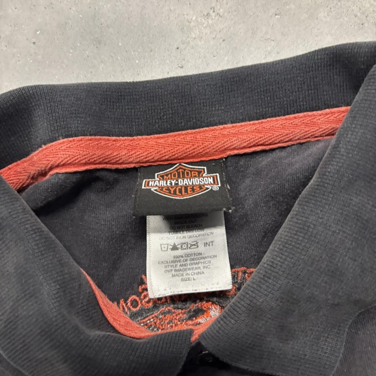 Harley Davidson × Vintage Crazy Vintage Y2K/2000s Faded Black Harley Davidson Polo Shirt! Size US L / EU 52-54 / 3 - 3 Thumbnail