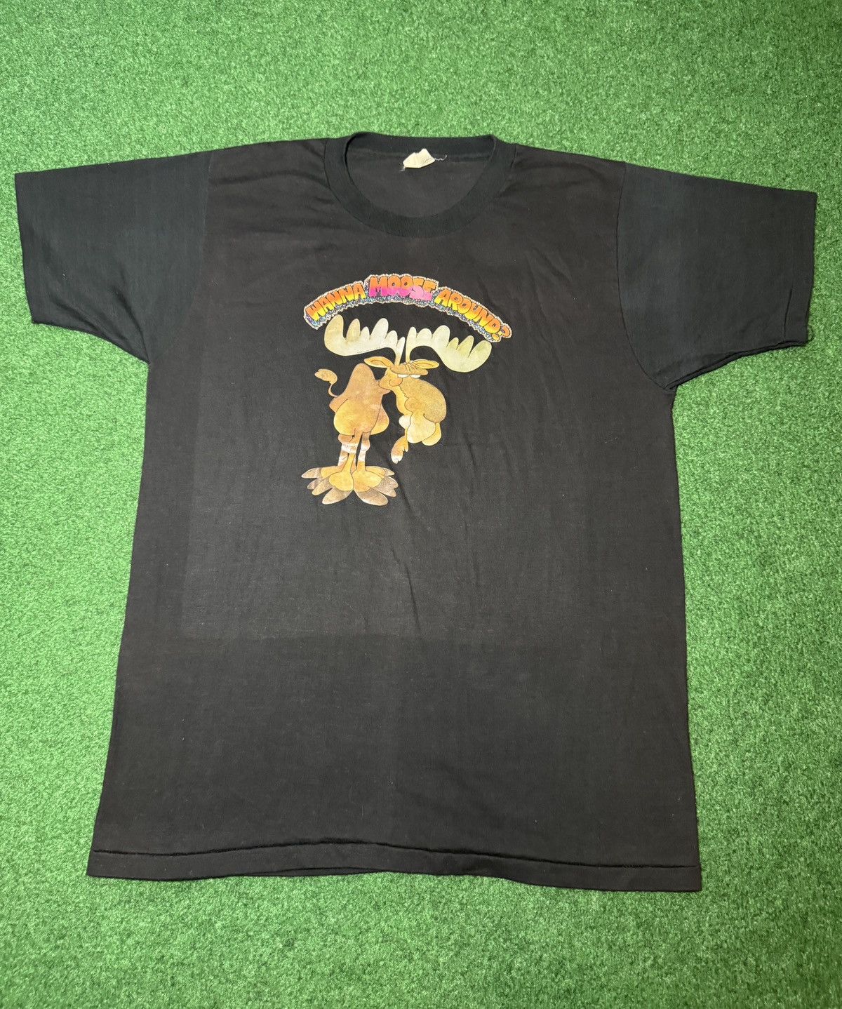 Vintage Vintage 80s Wanna Moose Around? Funny Moose Animal T Shirt Size US L / EU 52-54 / 3 - 1 Thumbnail
