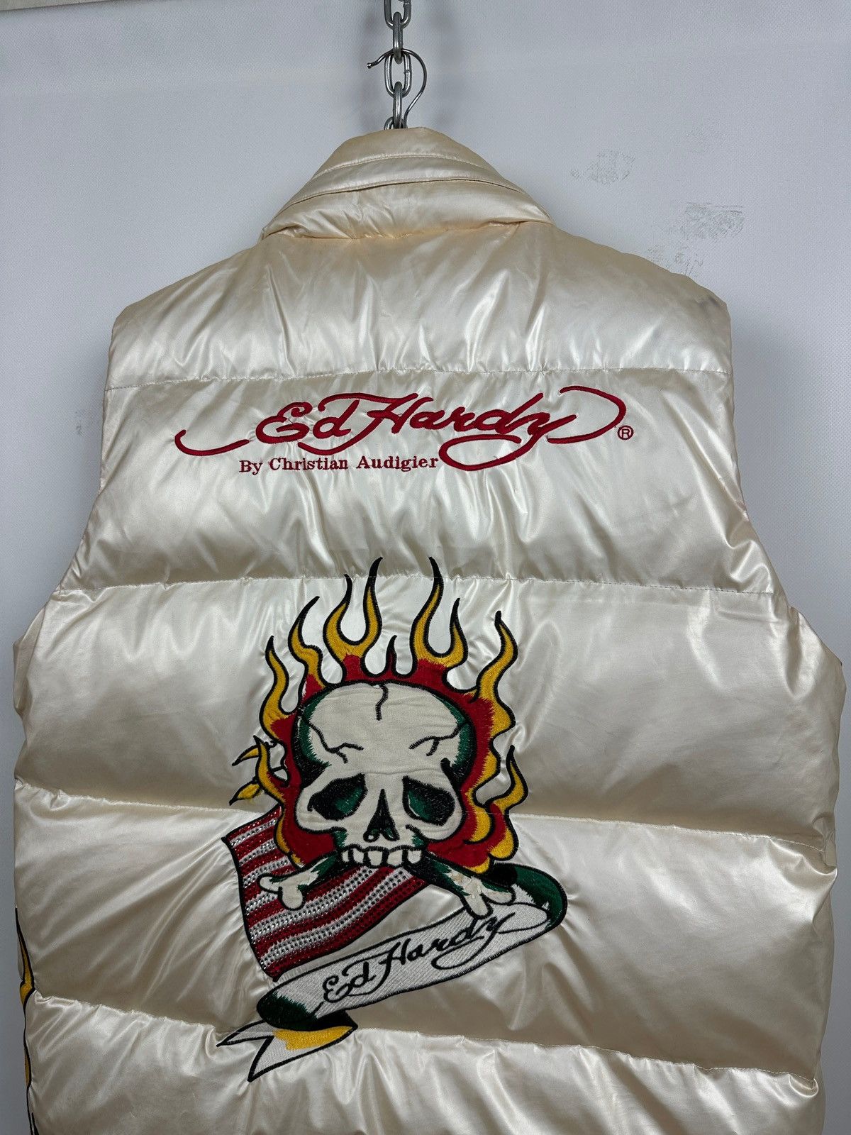 Christian Audigier Vintage Ed Hardy Flaming Skull Down Puffer Vest Size US L / EU 52-54 / 3 - 6 Thumbnail