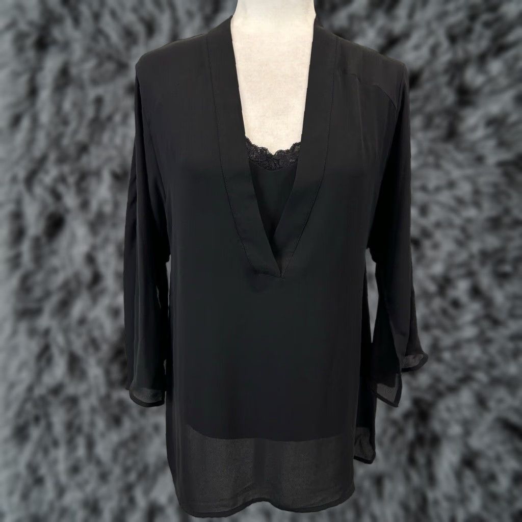 Vintage Chico’s Womens Chiffon Blouse Set 2 Pc Layered Cami Black Sz 0 US Small Patch? Size S / US 4 / IT 40 - 1 Thumbnail