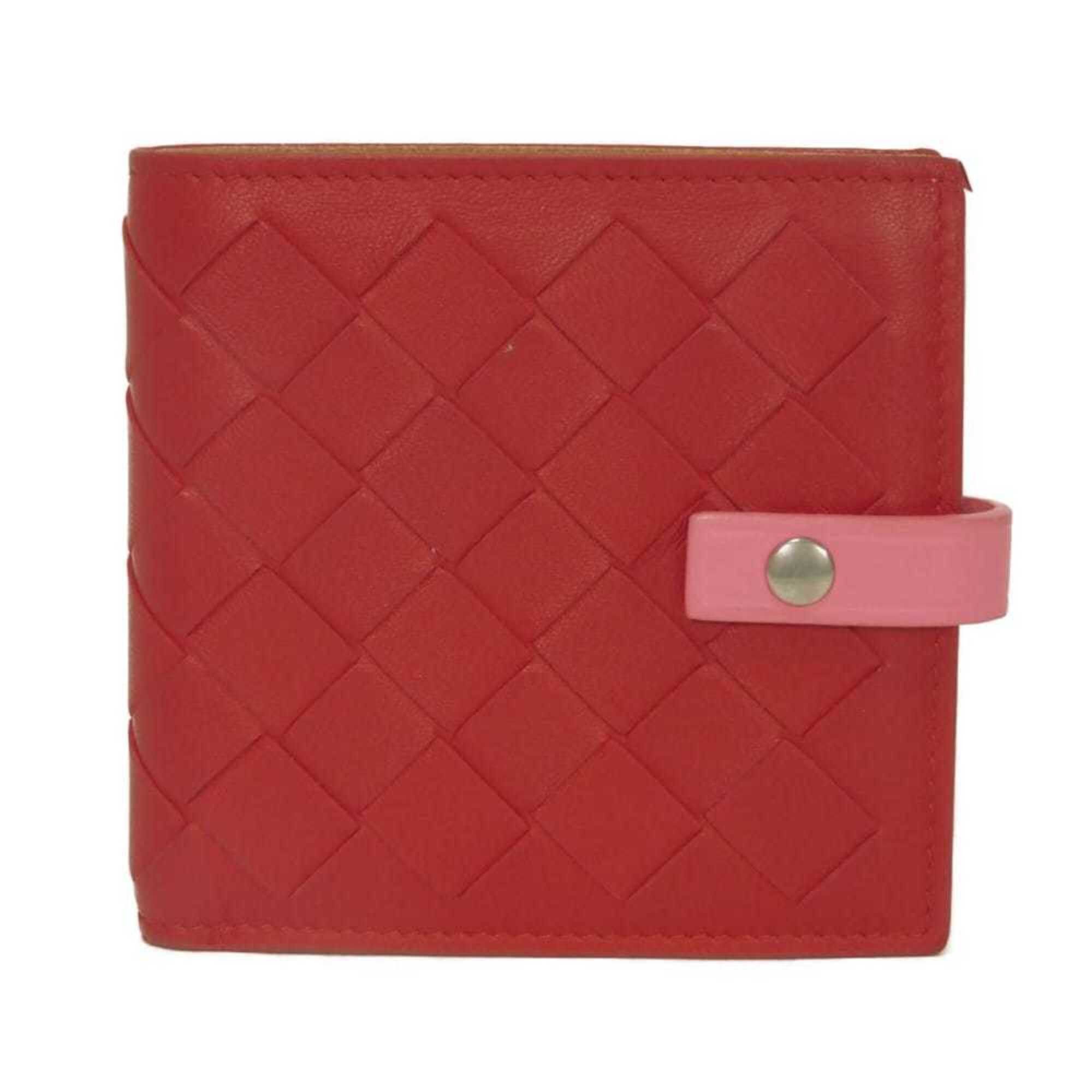 Bottega Veneta Bottega Veneta Bi-fold Wallet, Compact Pink, Bi-color, RFID, IC, Intrecciato, Red, 574055 VO0BH 8929, Women's Size ONE SIZE - 1 Thumbnail