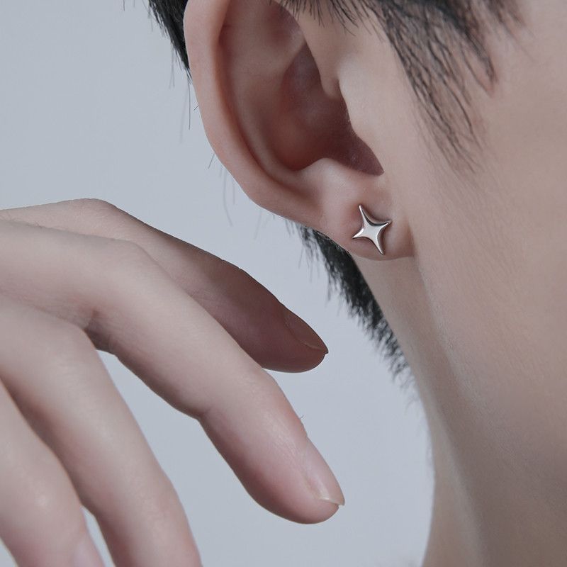 Jewelry × Sterling Silver Star Vibe Earrings Gothic Punk Chrome Jewelry Spike Size ONE SIZE - 4 Thumbnail