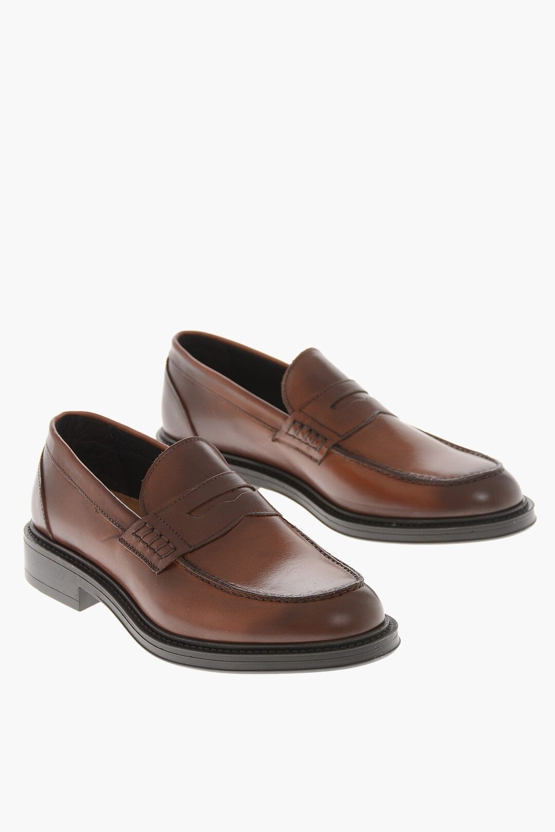 Testoni og1mm0226 Brushed Leather Penny Loafers in Brown Size US 11 / EU 44 - 2 Thumbnail