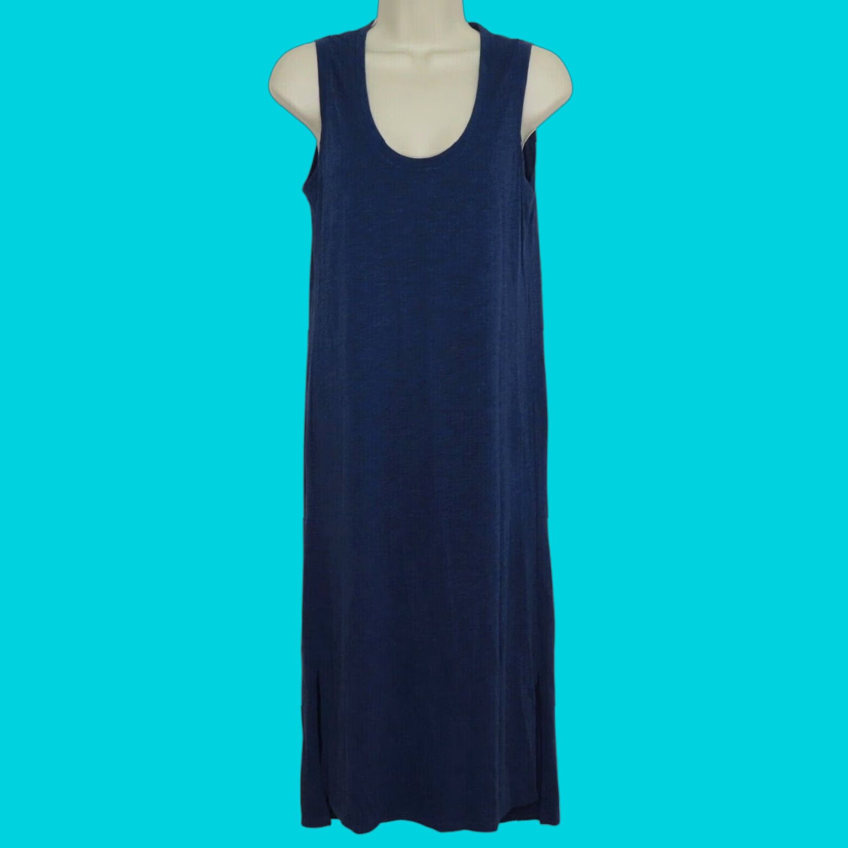 Madewell Madewell Jersey Tank Dress S Blue Sleeveless Scoop Neck Side Slits Marled Cotton Blend Jersey Casual Women Size S / US 4 / IT 40 - 1 Thumbnail