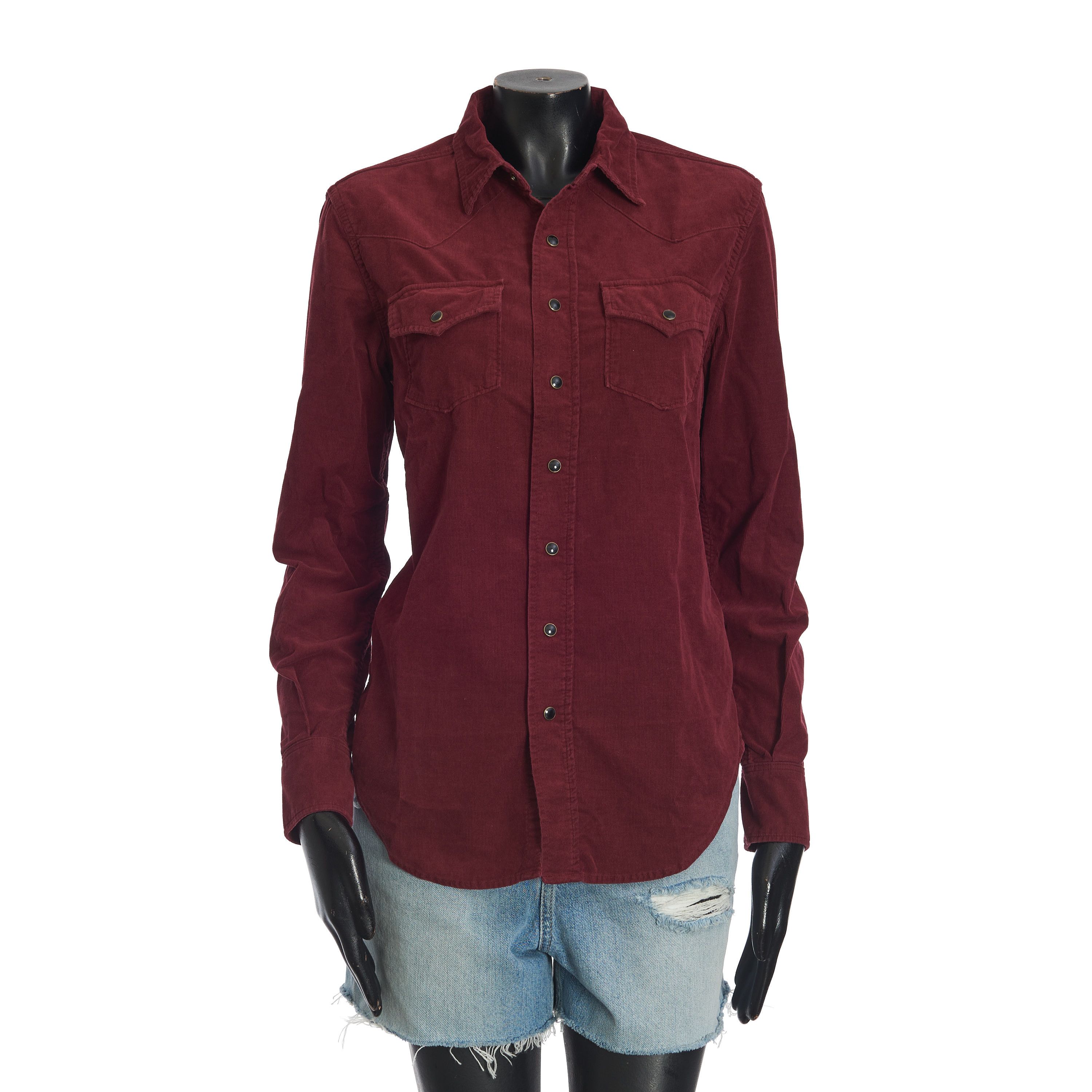 image of Saint Laurent Paris Western Shirt In Burgundy Red Cotton Corduroy, Women's (Size XL)