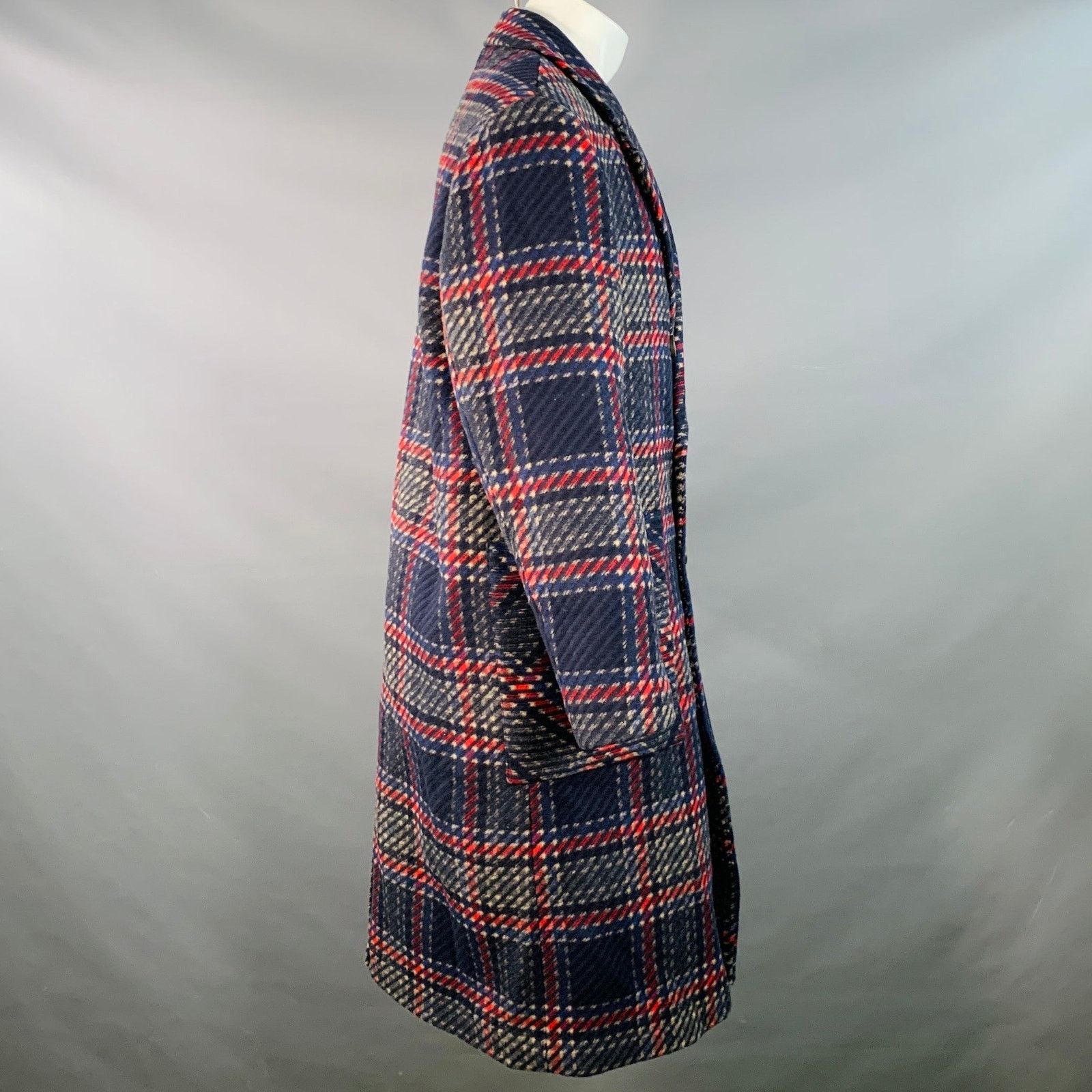 Kith Royce Navy Red Beige Wool Blend Plaid Double Breasted Coat Size US S / EU 44-46 / 1 - 4 Thumbnail