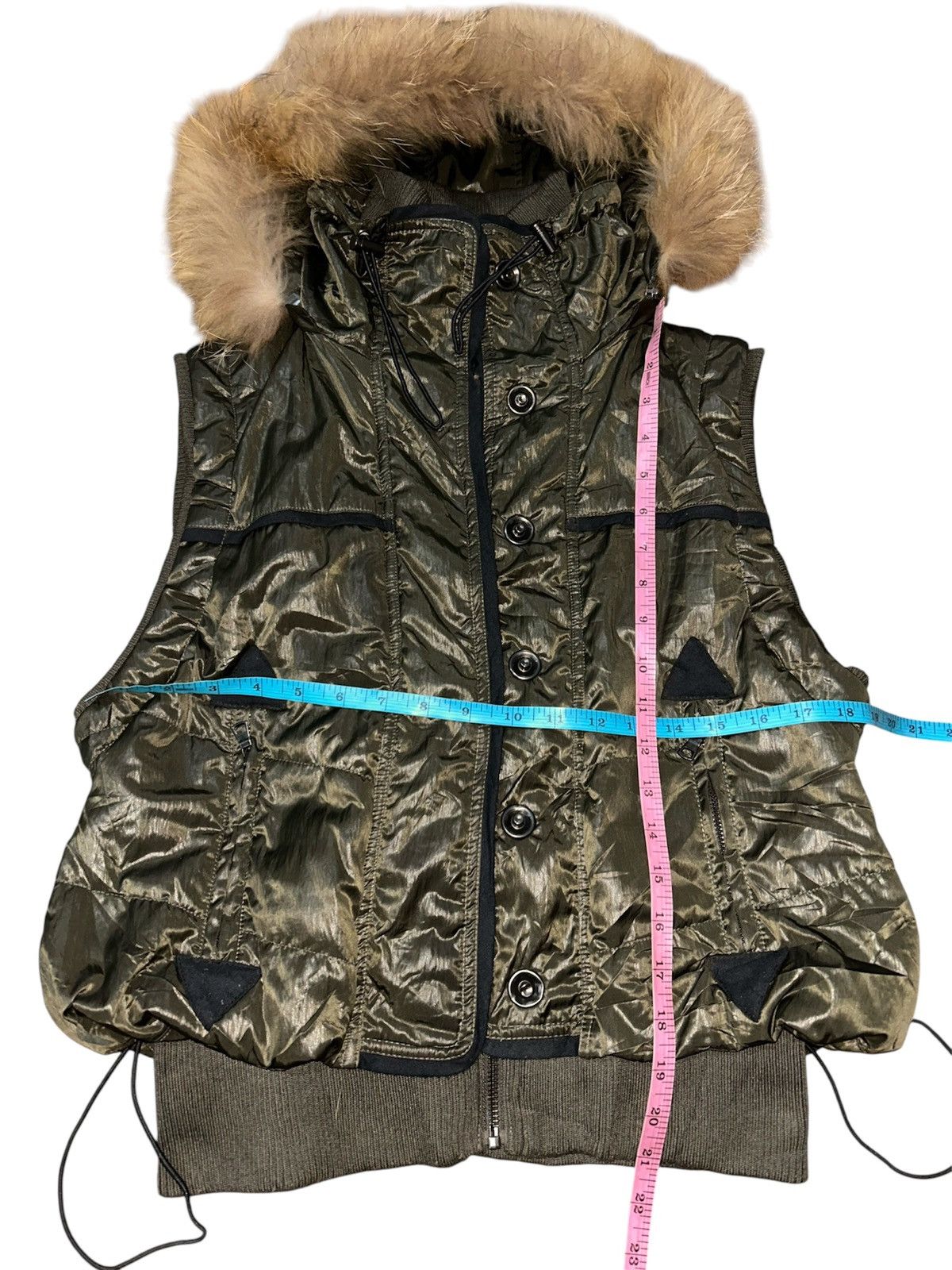 20471120 Blue Jam Shiny Puffer Vest Faux Fur Trimmed Hood Size S / US 4 / IT 40 - 17 Thumbnail