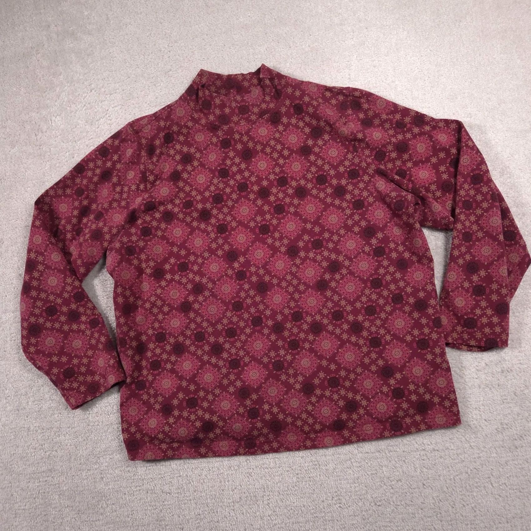 Croft & Barrow Croft & Barrow Shirt Womens 2X Red Geometric Mock Neck Long Sleeve Stretch Top Size XXL / US 16-18 / IT 52-54 - 2 Thumbnail