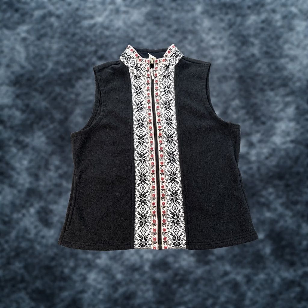 Vintage L.L. Bean Vest Women L Black Nordic Embroidered Snowflake Fair Isle Fleece Full Zip Pockets Size L / US 10 / IT 46 - 1 Thumbnail