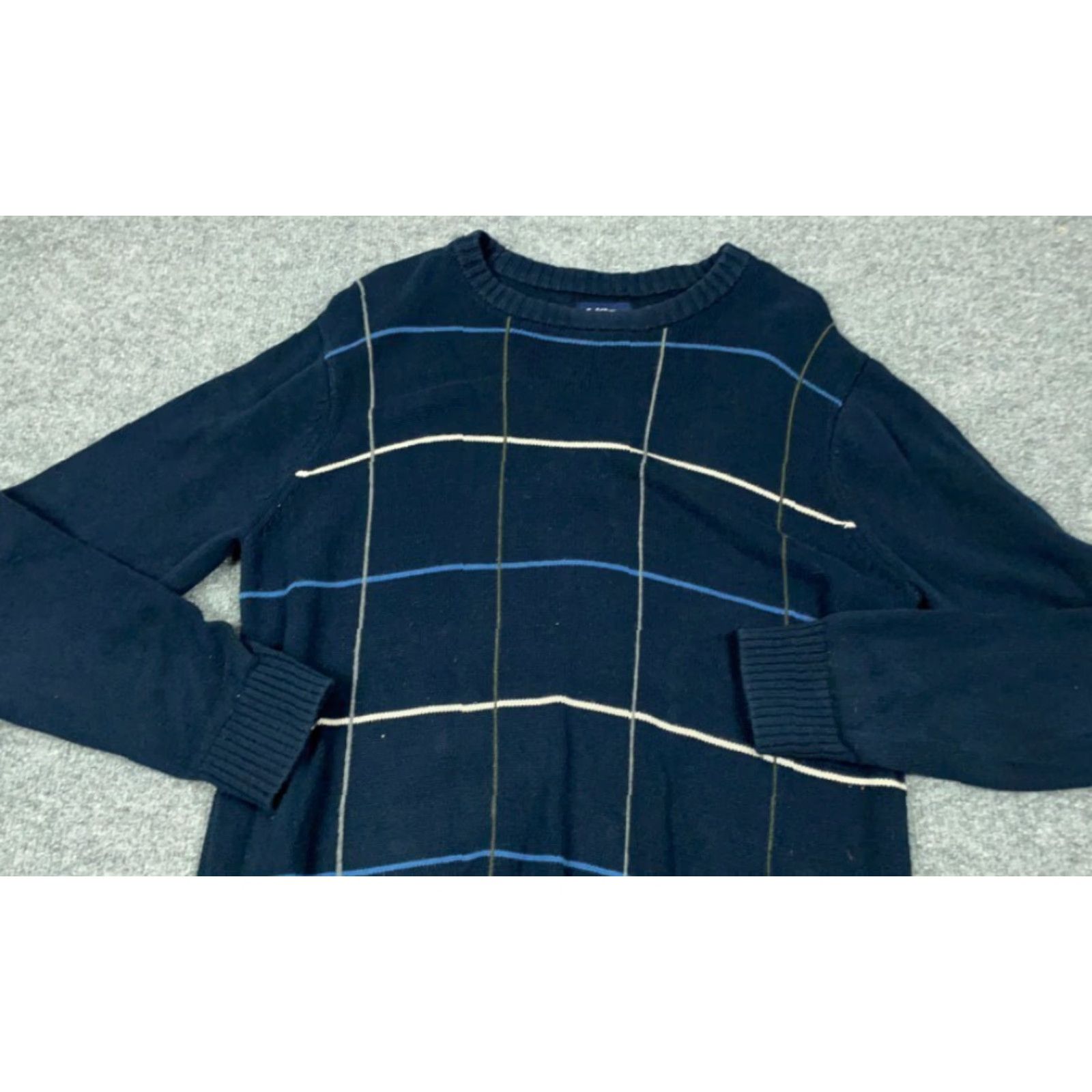 Croft & Barrow VINTAGE Croft & Barrow Sweater Men M Dark Blue Grid Knit Crew Neck 90s Preppy Retro Casual Pullover Mens Size US M / EU 48-50 / 2 - 7 Thumbnail