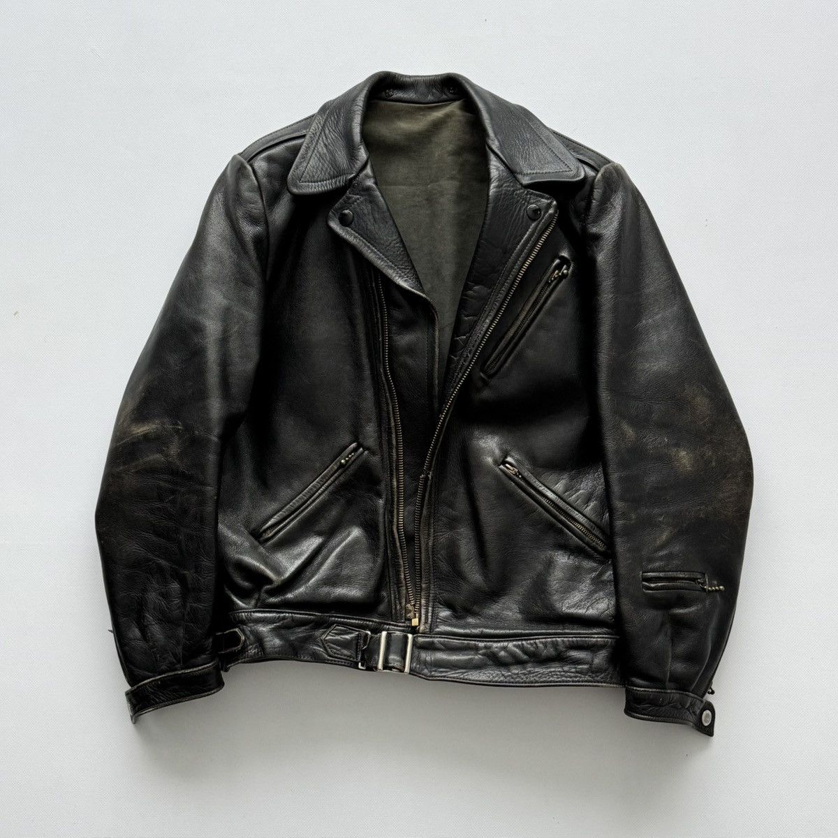 Vintage 1940s Austrian Motorcycle Black Leather Jacket Size US M / EU 48-50 / 2 - 3 Thumbnail