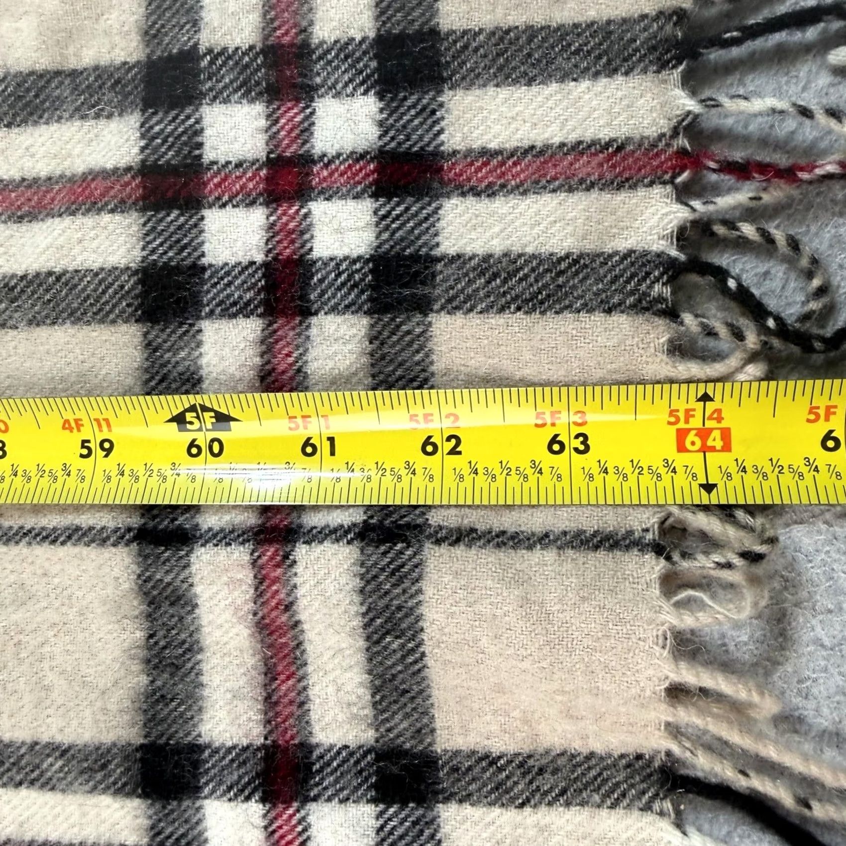 Vintage Edinburgh Scarf Men Beige Plaid Fringe Lambswool Wool Rectangle 63in 10.5in Preppy Classic Heritage Size ONE SIZE - 6 Thumbnail