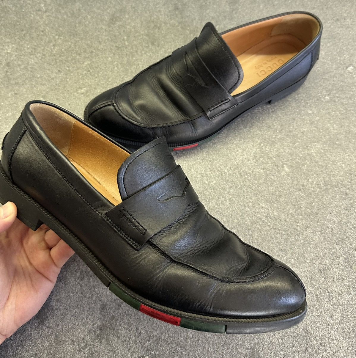 Gucci Mens GUCCI 295117 Web Sole Leather Coin Loafer 8.5 42.5 Size US 8.5 / EU 41-42 - 1 Thumbnail