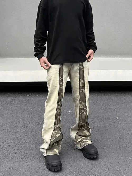 Designer × Japanese Brand × Vintage Y2K Zipper Camouflage Spliced Slim Flare Jeans Size US 36 / EU 52 - 2 Thumbnail