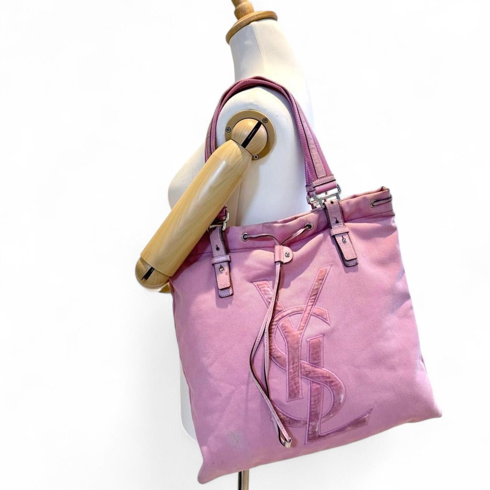Yves Saint Laurent Saint Laurent - Pink Canvas Tote Bag Leather Trim Size ONE SIZE - 3 Thumbnail