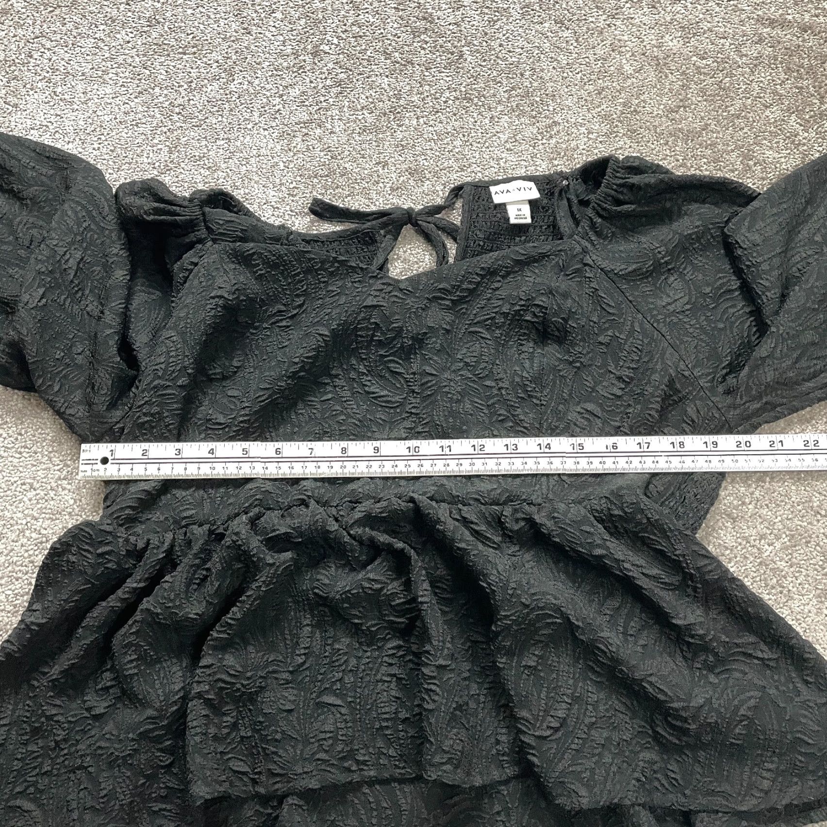 Vintage Ava & Viv Blouse Top Womens XL Black Balloon Long Sleeve Smocked Peplum Textured Knit Polyester Spandex Regular Shirt Ladies Womens Blouse Size XL / US 12-14 / IT 48-50 - 7 Thumbnail