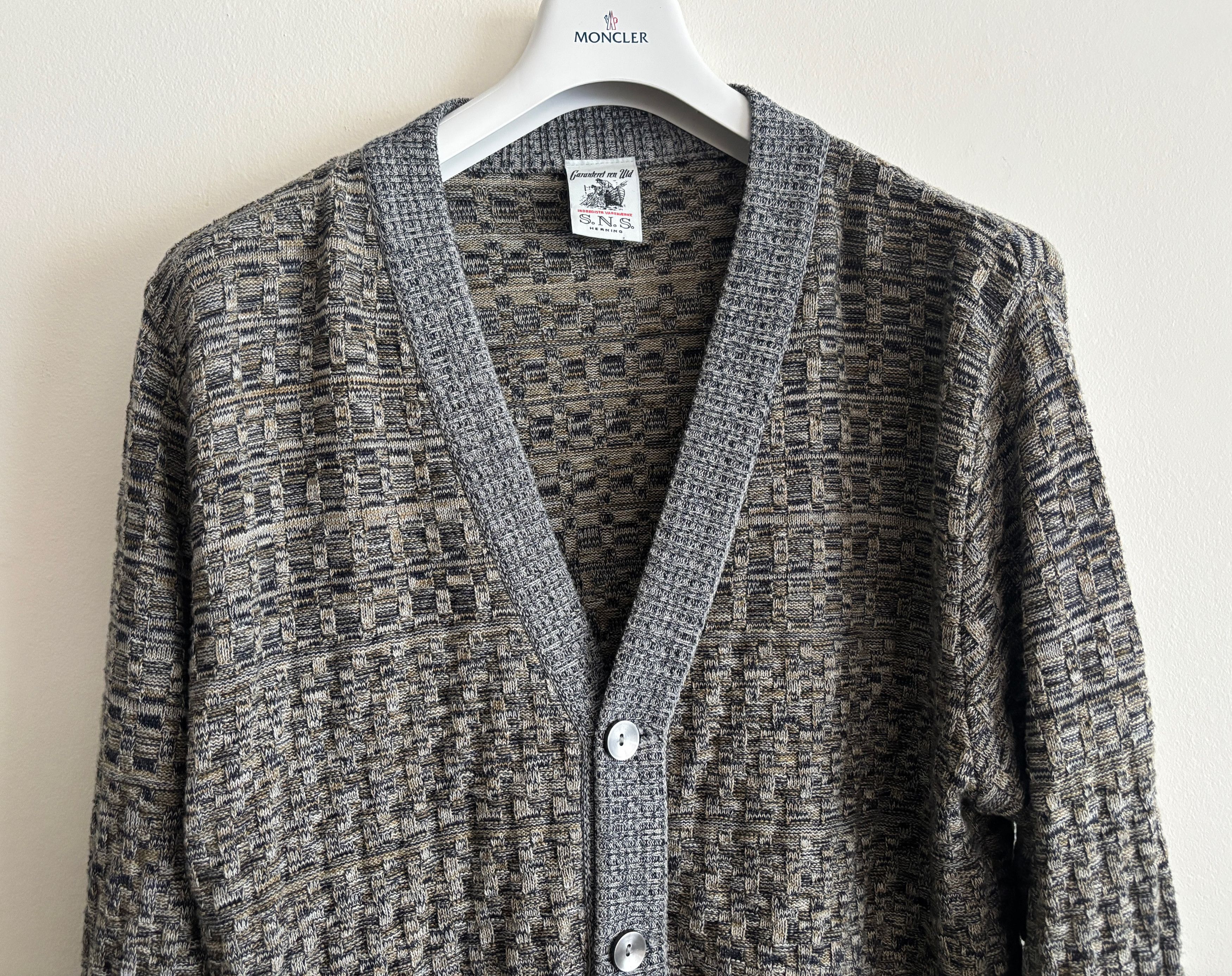 S.N.S. Herning Gray Brown Heather Cotton Merino Wool Textured Knit Cardigan Size US XL / EU 56 / 4 - 2 Thumbnail
