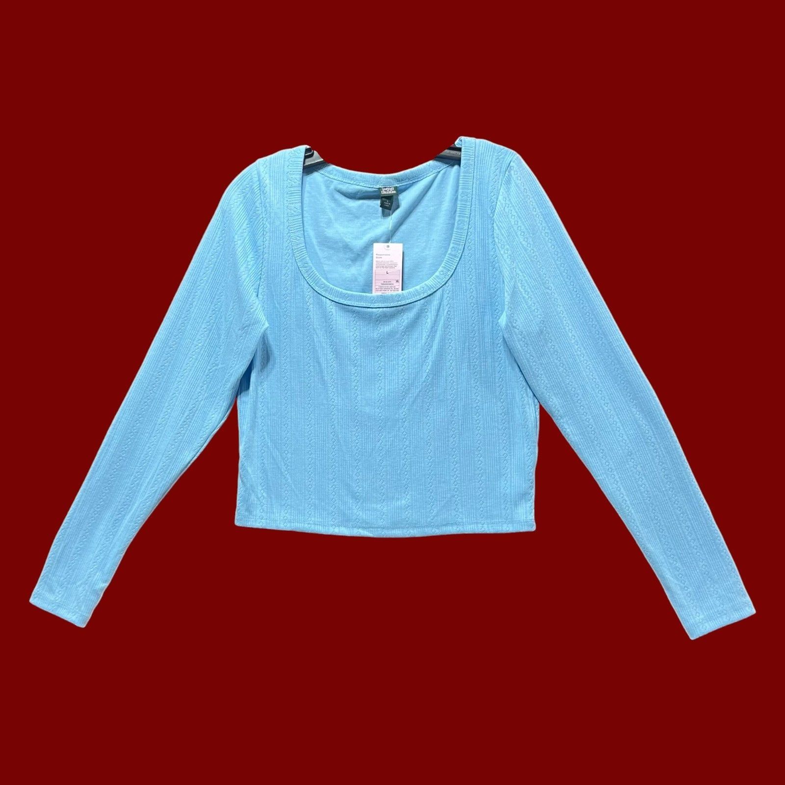 Other Wild Fable - Women's Long Sleeve Square Neck Pointelle T-Shi Size L / US 10 / IT 46 - 3 Thumbnail
