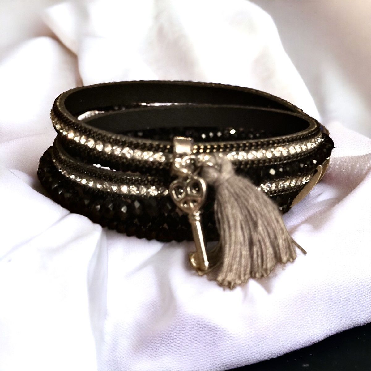 Other Black rhinestone leather wrap bracelet with tassel Size ONE SIZE - 1 Thumbnail