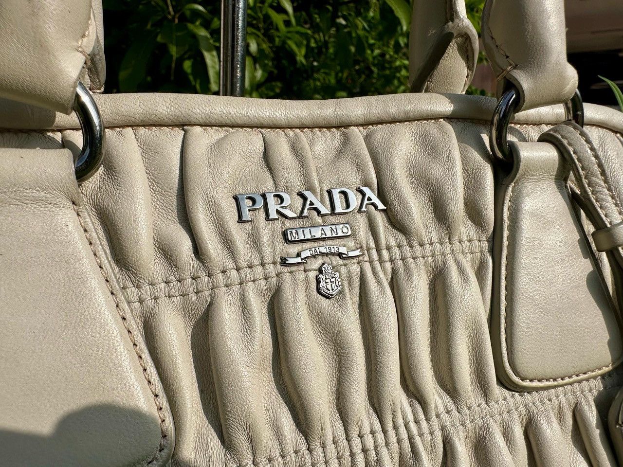 Prada Authentic Prada Nappa Gaufre Lambskin White Giacchio Tote Size ONE SIZE - 11 Thumbnail