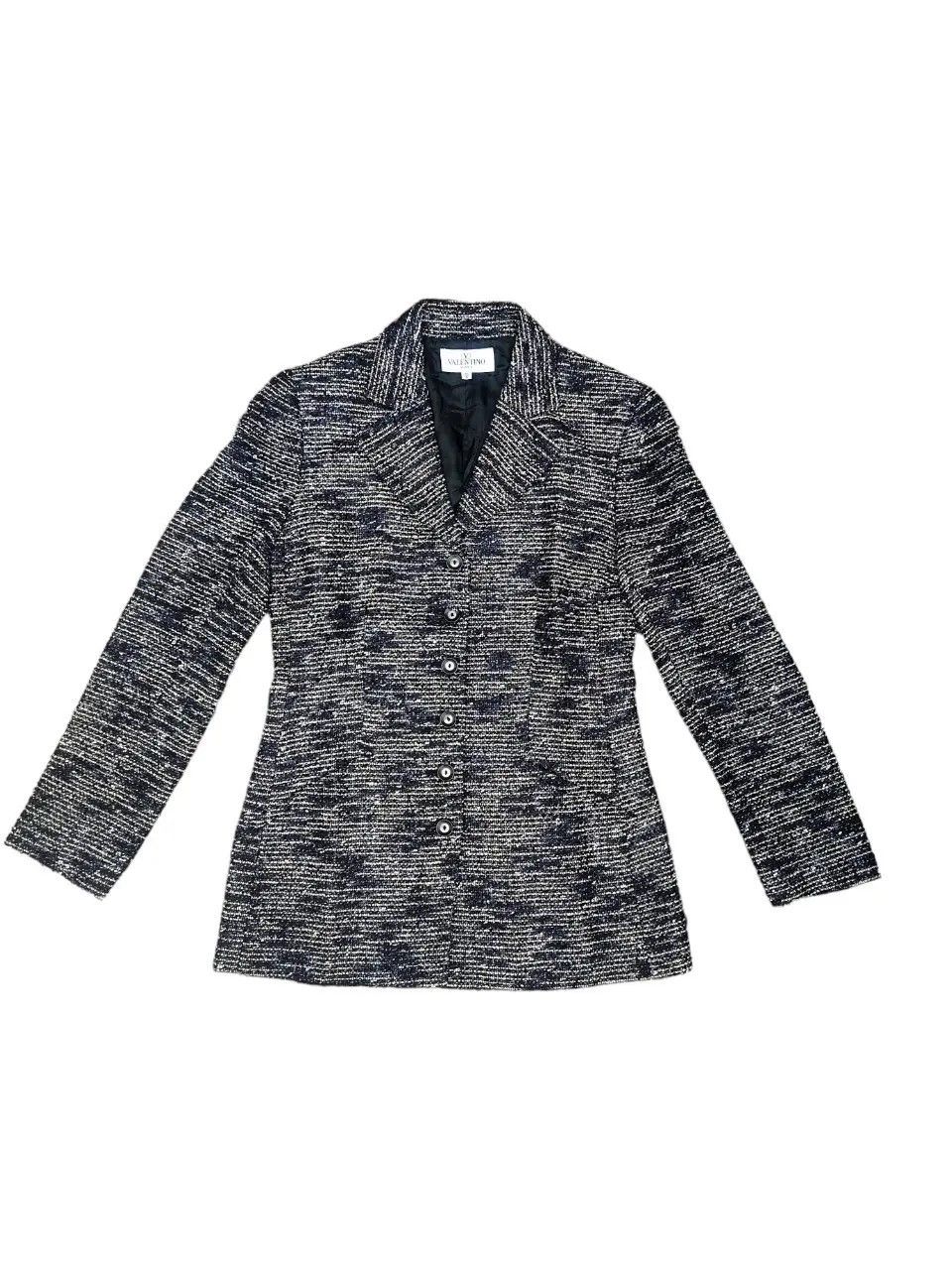 Valentino × Vintage Valentino Miss V Metallic Black White Wool Blazer Size XS / US 0-2 / IT 36-38 - 1 Thumbnail