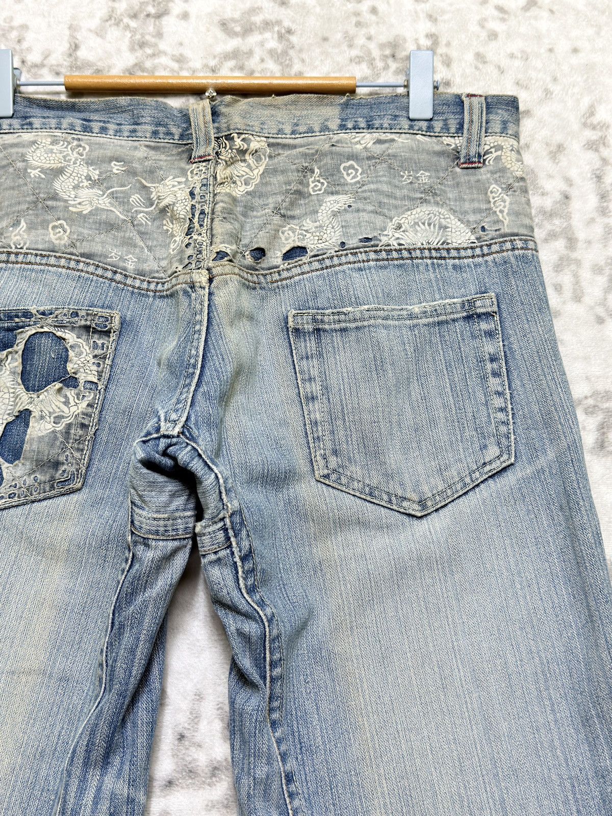 Karakuri Tamashii Tuwamono Japan Dragon Acid Wash Distressed Cropped Denim Size US 33 - 11 Thumbnail