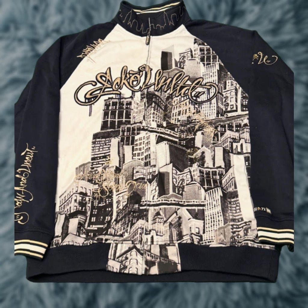 VINTAGE Ecko Unltd NYC City Graffiti Full Zip Track Jacket Mens XL Multicolor 2000s