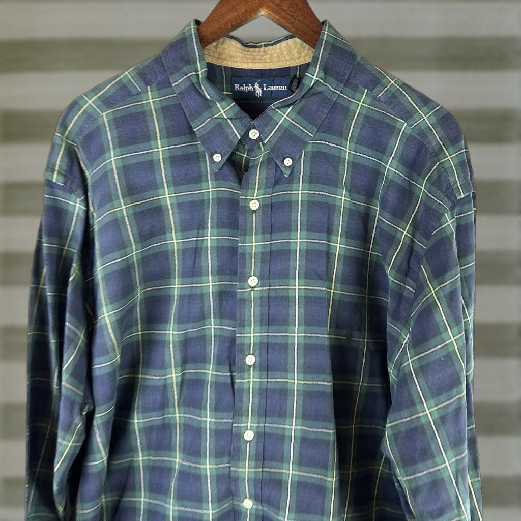 Ralph Lauren Ralph Lauren Shirt Button-Up Plaid Green Blue 2XLT Tall Mens Preppy Casual Size US XXL / EU 58 / 5 - 1 Thumbnail