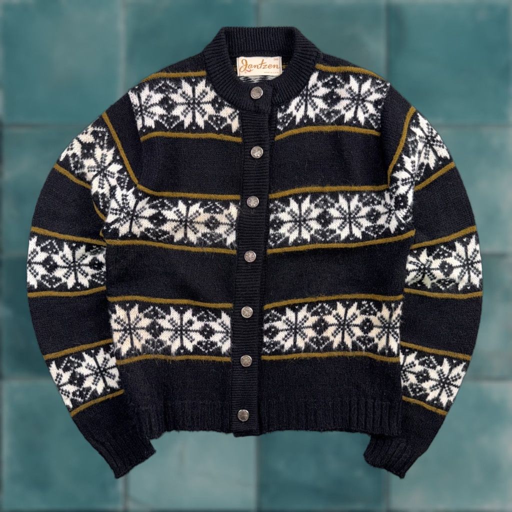 Jantzen VINTAGE Jantzen Sweater Adult 36 Black Patterned Cardigan Pullover Made USA 60s Size US M / EU 48-50 / 2 - 1 Thumbnail