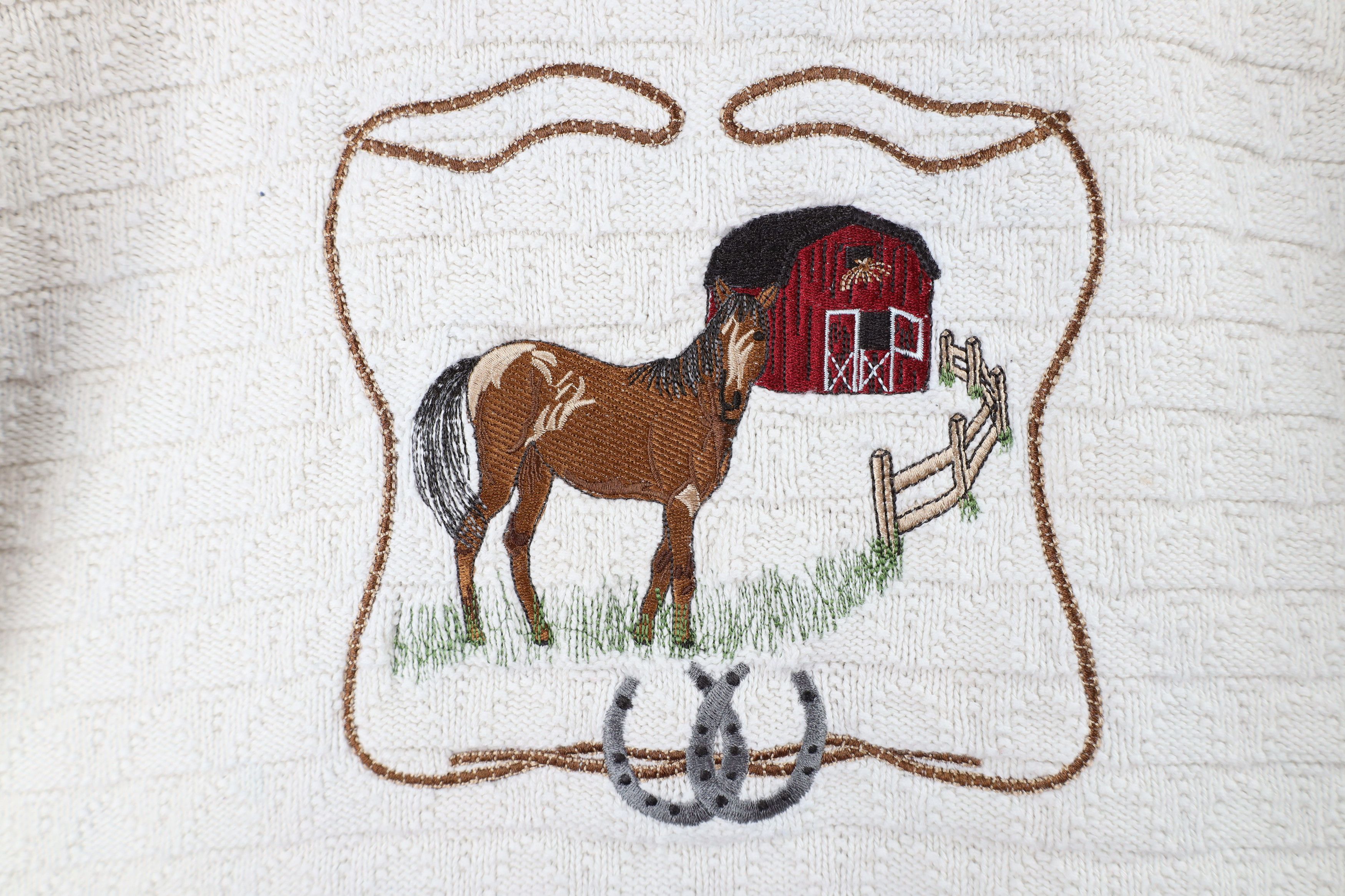 Cabelas × Vintage Vintage 90s Cabelas Horse Equestrian Knit Sweater Cream Size L / US 10 / IT 46 - 4 Thumbnail