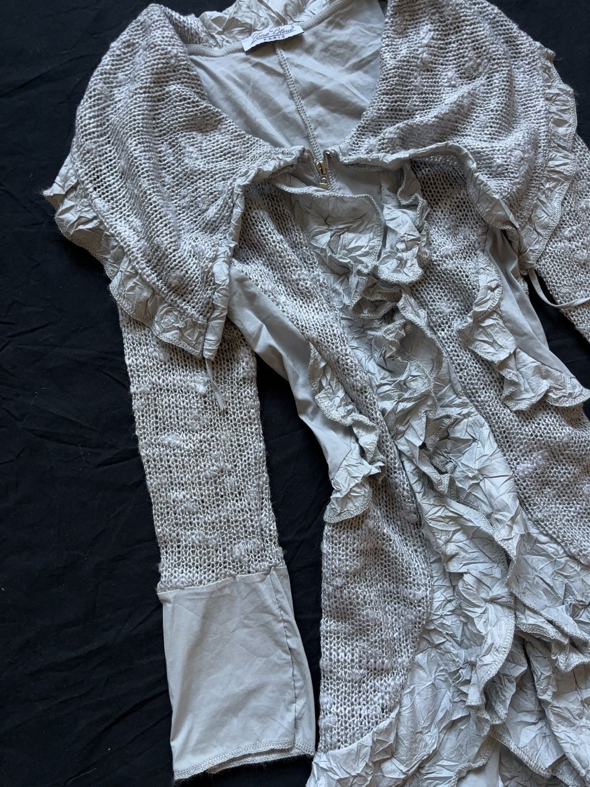 Vintage FRENCH MINI LACE RUFFLE MIXED LONG SLEEVE DRESS Size M / US 6-8 / IT 42-44 - 6 Thumbnail