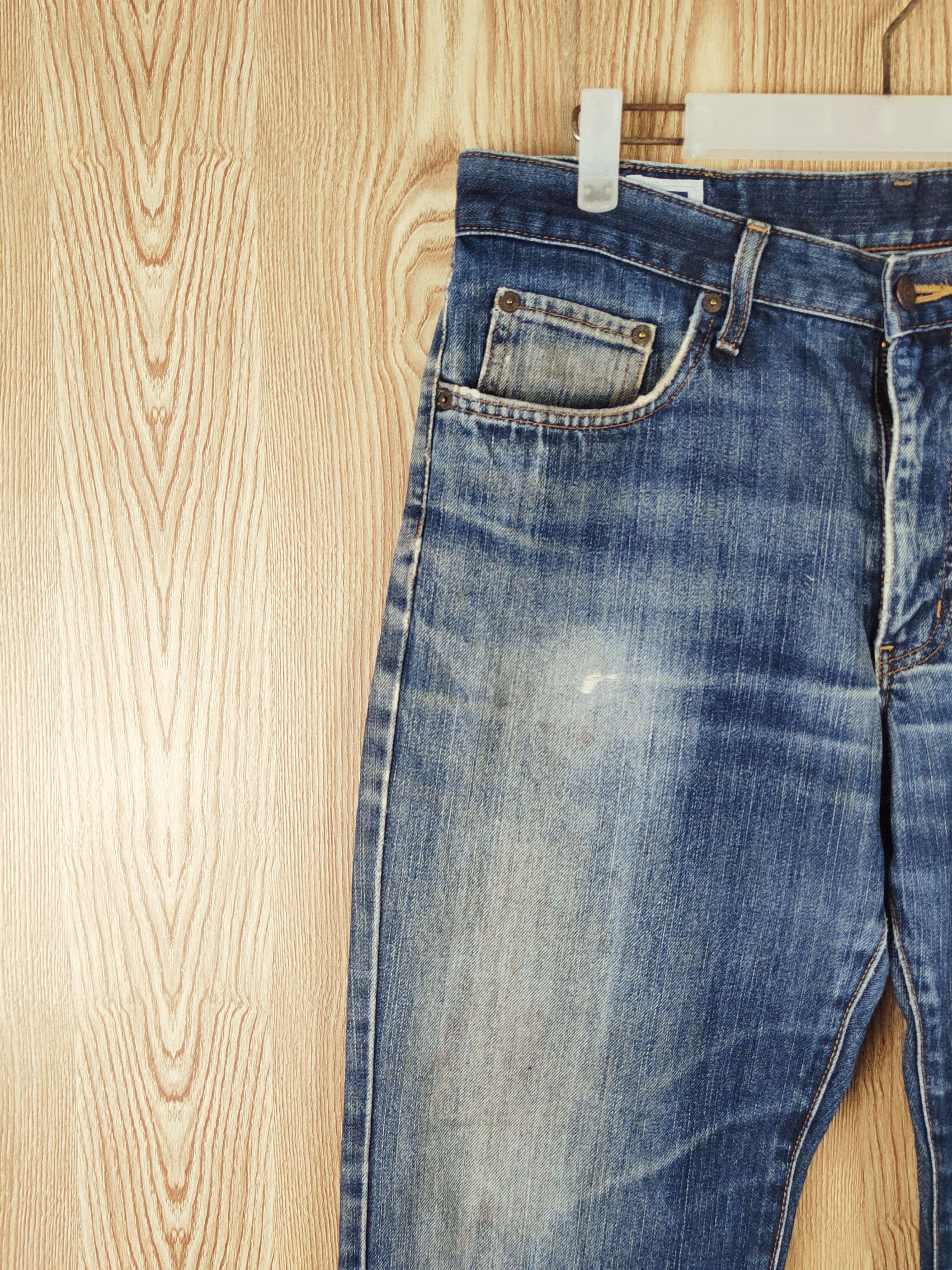 Edwin × Vintage Edwin Dark Blue Faded Distressed Ripped Jeans Size US 35 - 3 Thumbnail