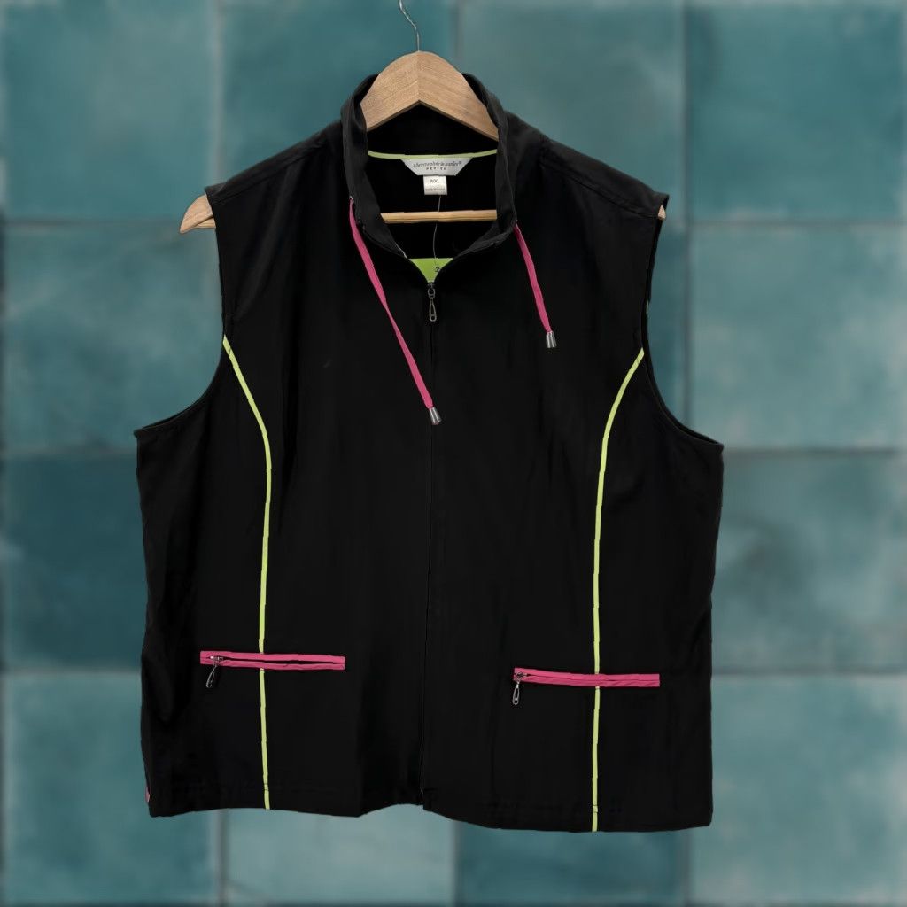 Vintage Christopher & Banks cb Sport Vest Womens Petite XL Black Zip Pockets Neon Gym Jacket Windbreaker Sleeveless Pockets Zip 2002? Size XL / US 12-14 / IT 48-50 - 1 Thumbnail