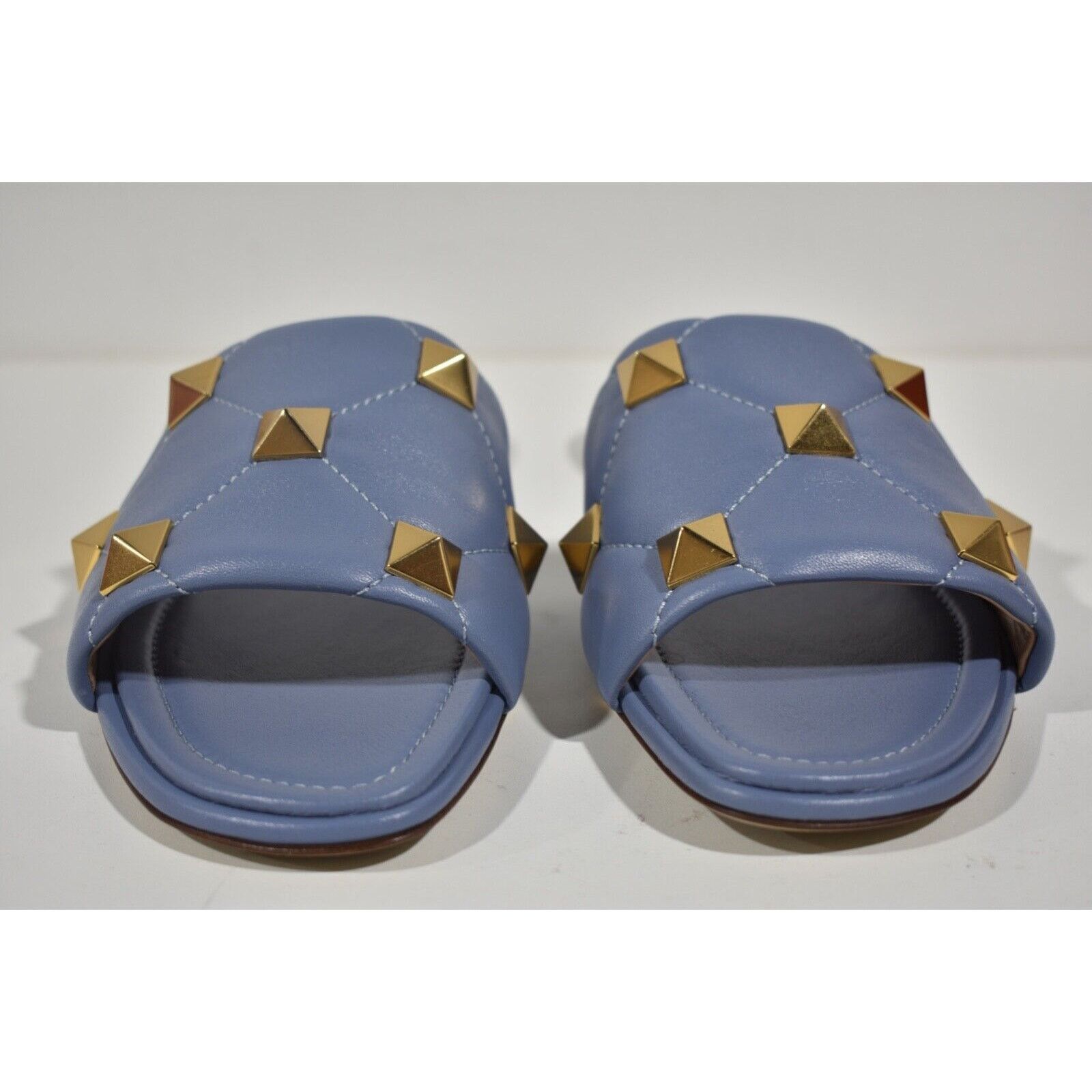Valentino Valentino Rockstud Roman Stud Blue Leather Gold Quilted Size US 11 / IT 41 - 5 Thumbnail