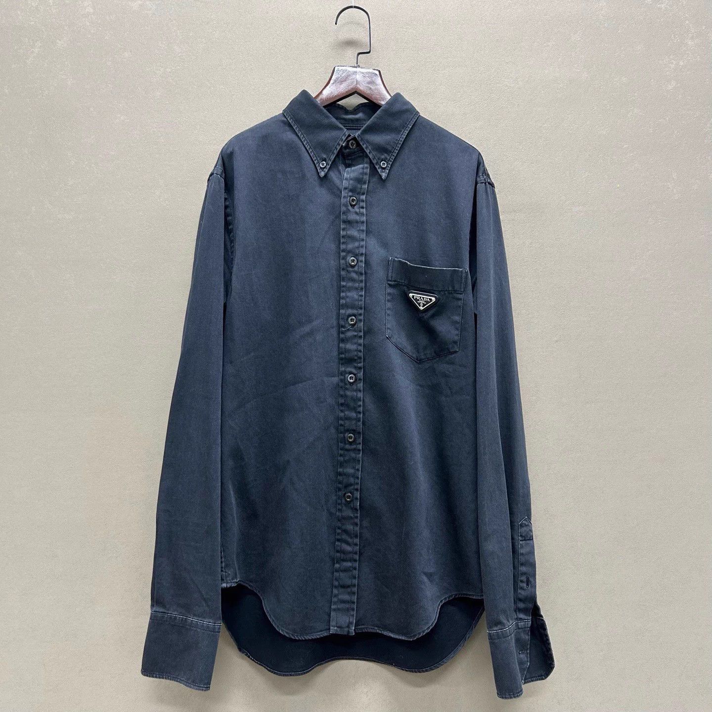 Prada Prada Black & Gray Washed Triangle Logo Shirt 40 NWT Size US M / EU 48-50 / 2 - 1 Thumbnail