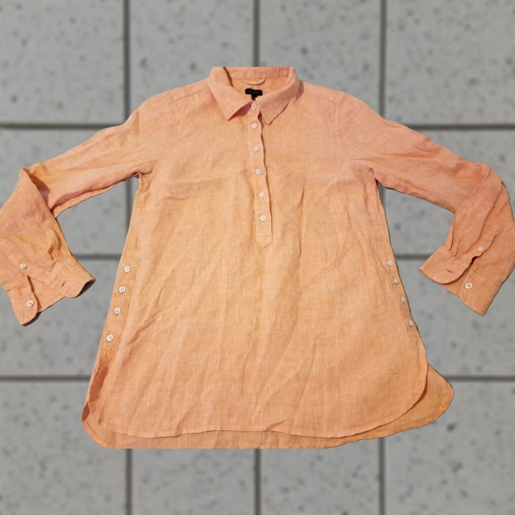 Talbots Womens Orange Linen Shirt Blouse S Small Long Sleeve Talbots Size S / US 4 / IT 40 - 1 Thumbnail