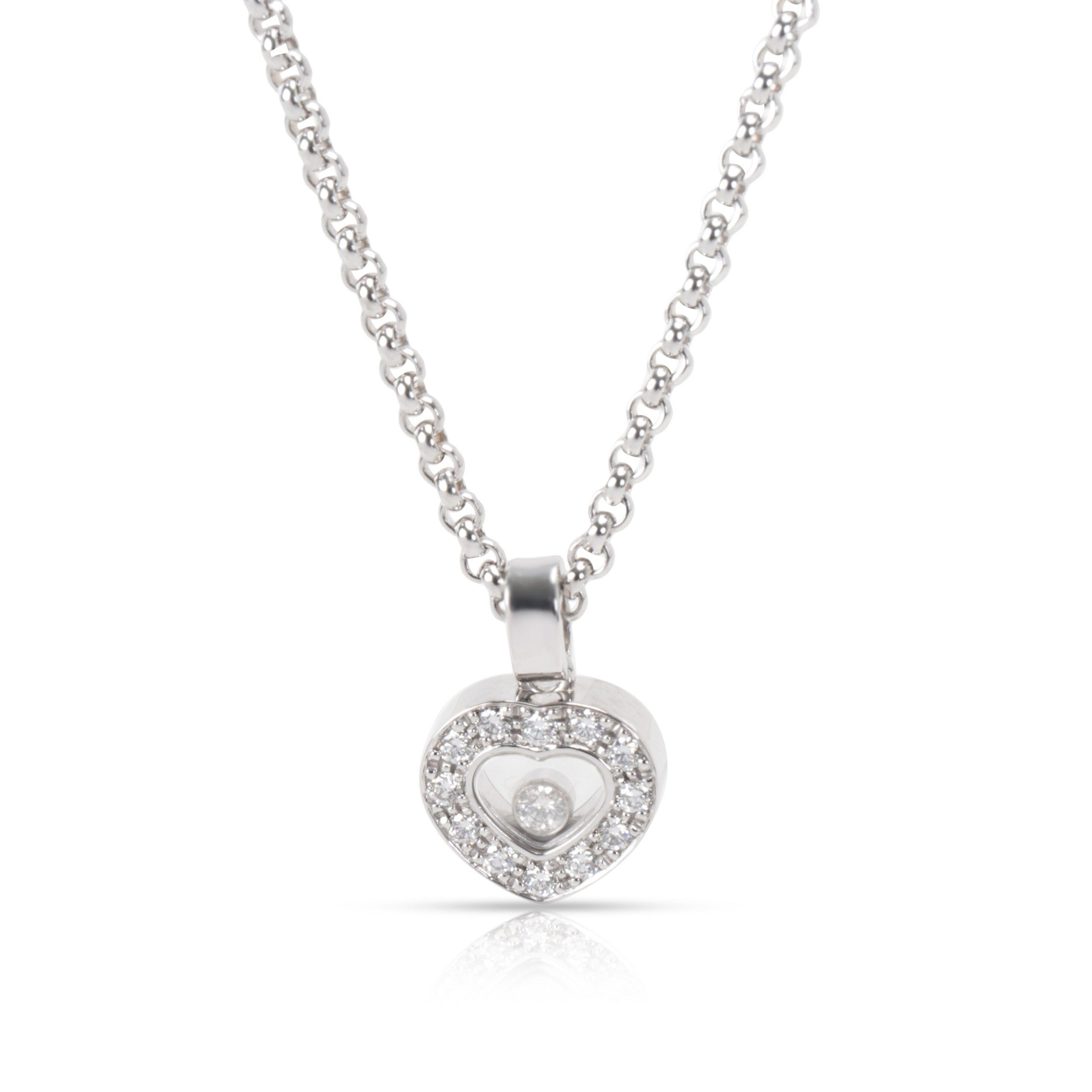 image of Chopard Happy Hearts Diamond Necklace In 18K White Gold 0.25 Ctw, Women's