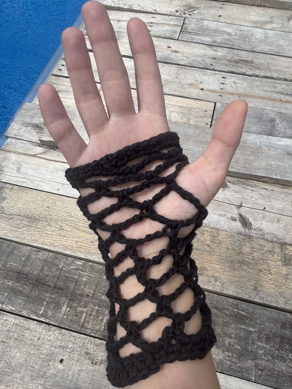 Handmade Crochet Fishnet Fingerless Gloves Size ONE SIZE - 12 Thumbnail