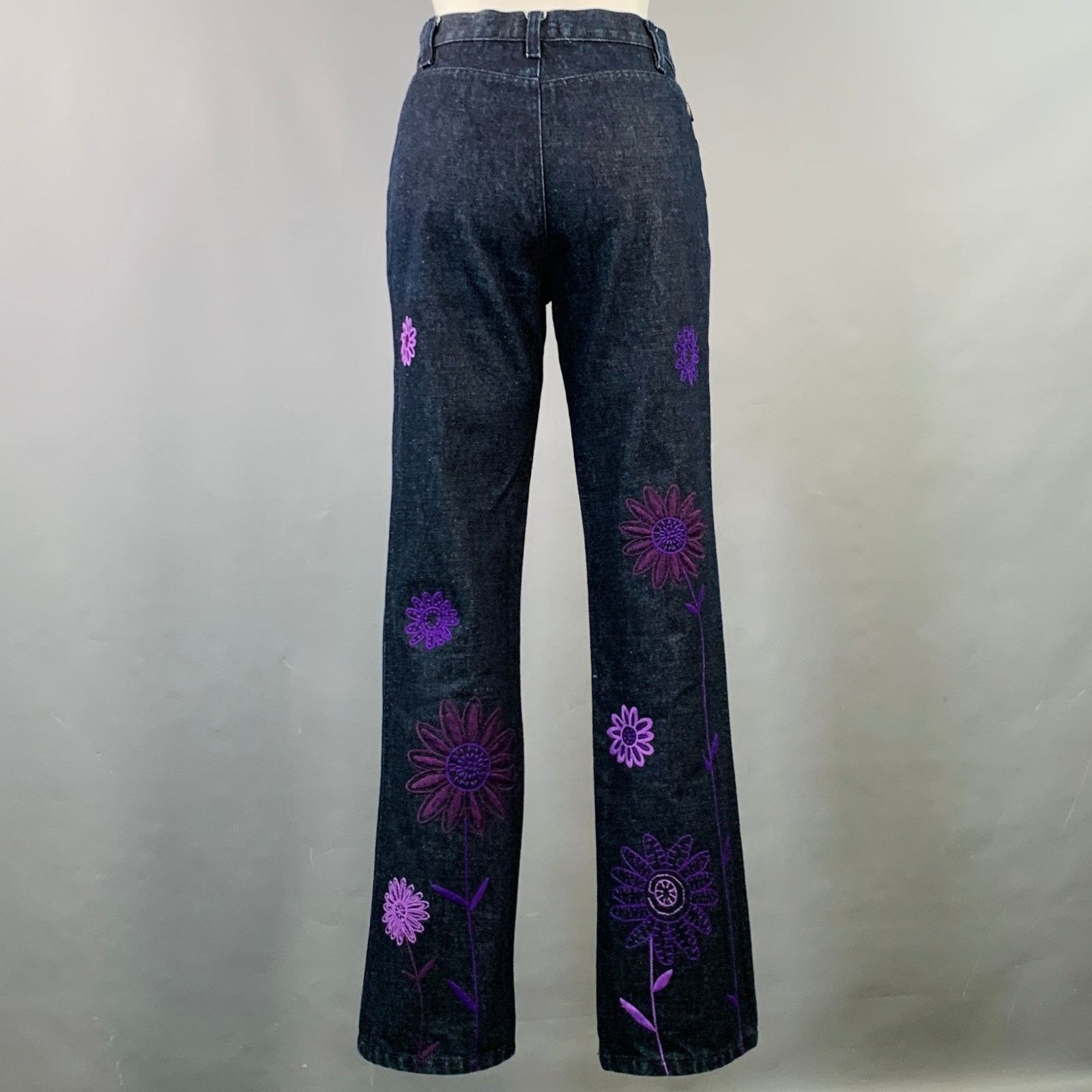 Moschino MOSCHINO Size 6 Indigo Denim Twill Floral Straight Jeans Size 28" / US 6 / IT 42 - 3 Thumbnail