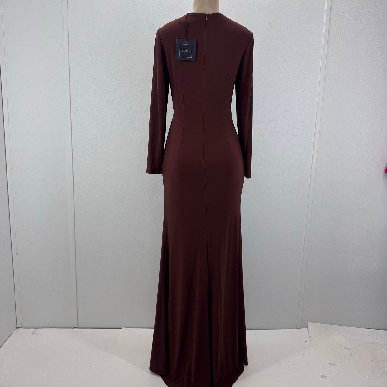 Mac Duggal Mac Duggal Chocolate Long Sleeve Keyhole Draped Jersey Dress Size XS / US 0-2 / IT 36-38 - 4 Thumbnail