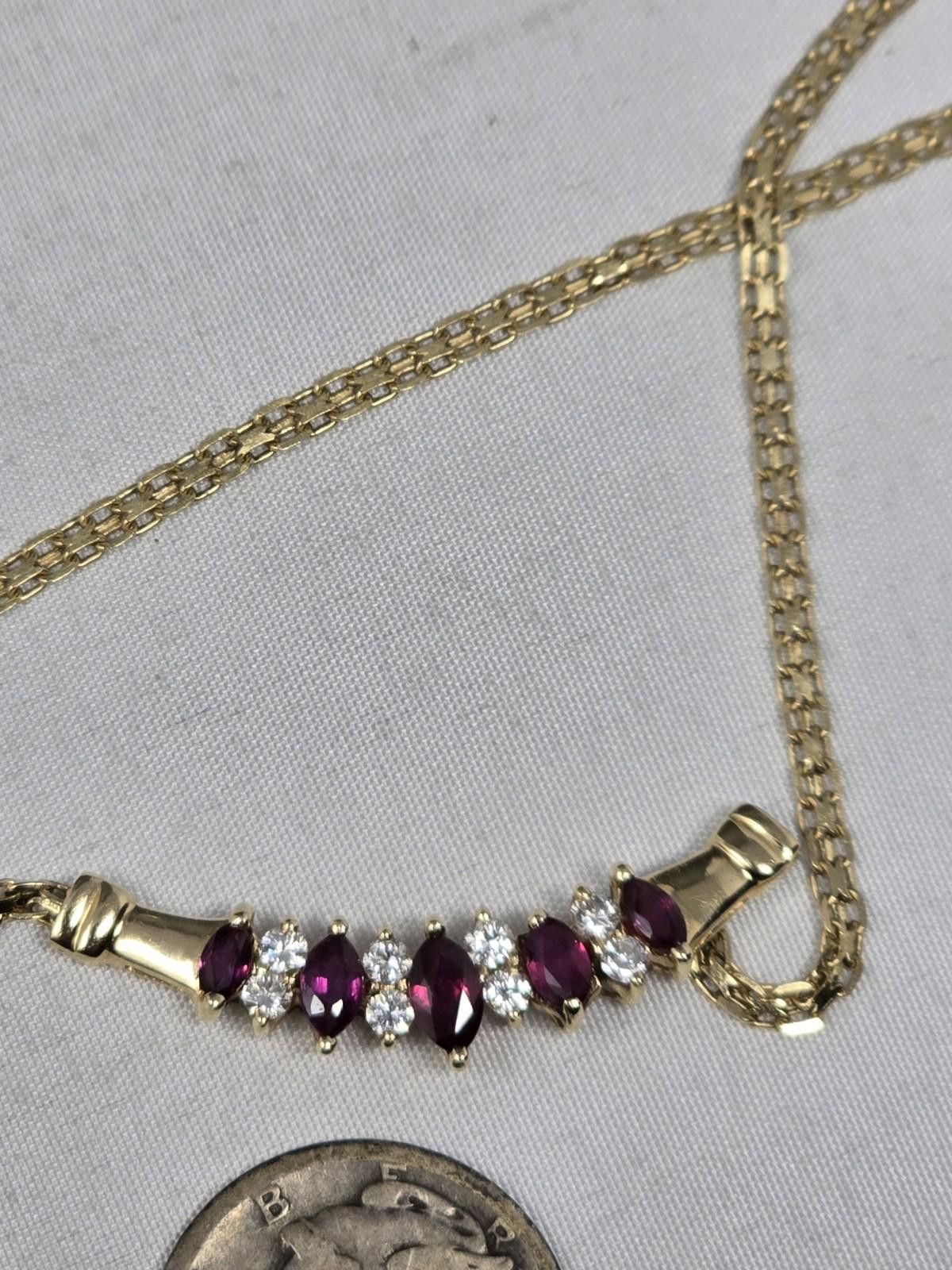 The Unbranded Brand 14k Gold 1.46ctw Natural Ruby & Diamond Cluster Necklace 16" Size ONE SIZE - 7 Thumbnail