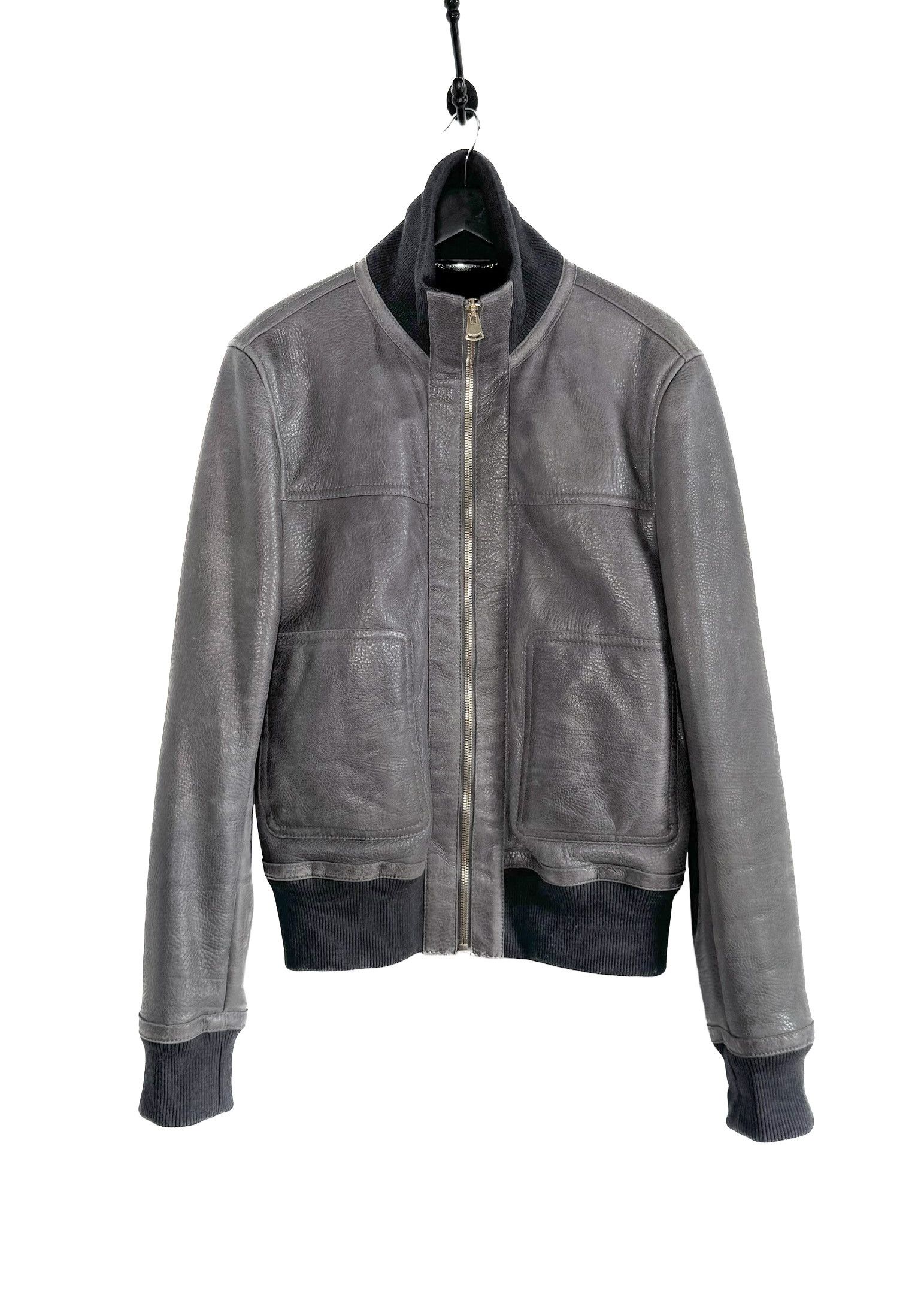 Dolce & Gabbana Dolce & Gabbana Grey Lambskin Leather Shearling Bomber Size US L / EU 52-54 / 3 - 1 Thumbnail