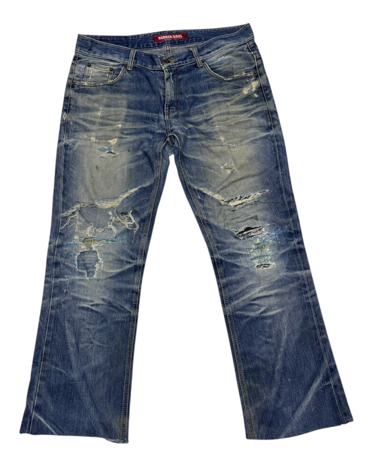Japanese Brand × Jean × Vintage Vintage Rubber Soul Thrashed Rips Distressed Denim Jeans Size US 36 / EU 52 - 3 Thumbnail