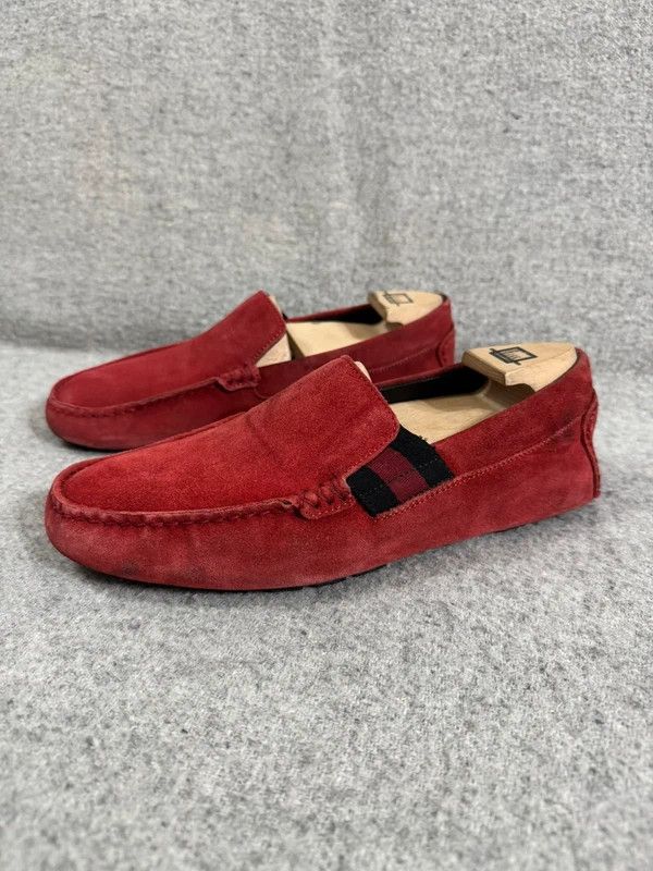 Gucci Gucci Web Suede Leather Slip-on Red Loafers size 40 Size US 7 / EU 40 - 7 Thumbnail