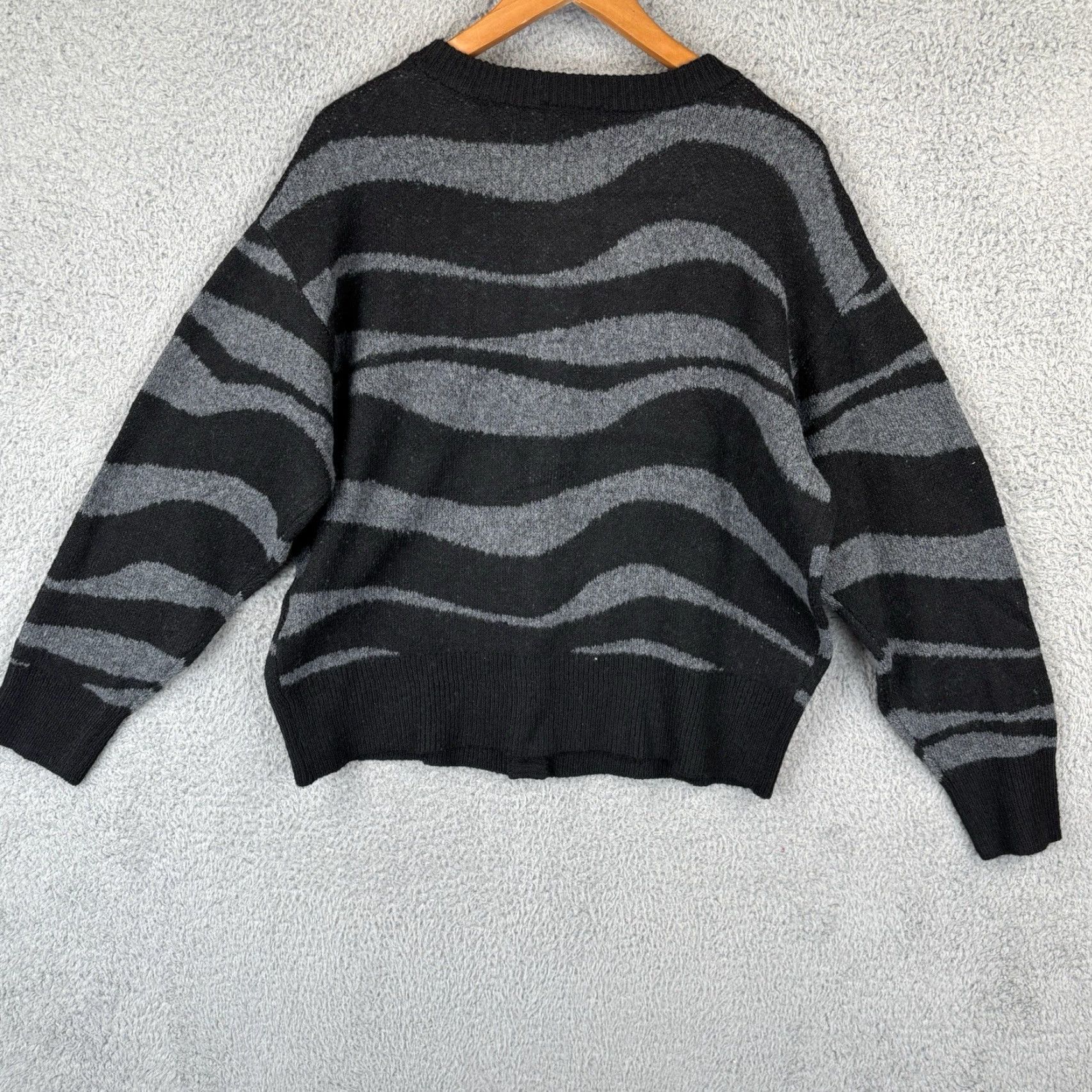 Vintage Wicked Sweater Cardigan Women Large Black Gray Zebra Stripe Button Logo Crew Neck Long Sleeve Knit Polyester Size L / US 10 / IT 46 - 5 Thumbnail